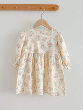 Spring And Autumn Girls' Long Sleeve Square Collar Floral Dress With Petal Sleeves